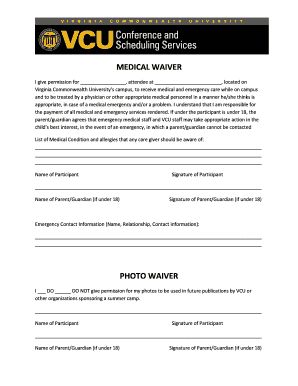 Medical and Photo Waiver for VCU Campus Activities