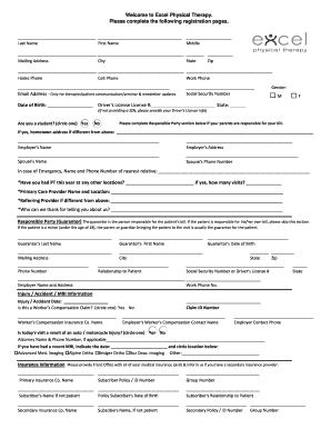 Excel Physical Therapy Registration Form