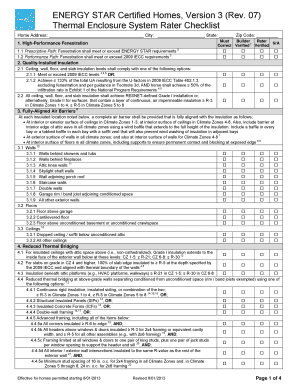 ENERGY STAR Thermal Enclosure System Rater Checklist