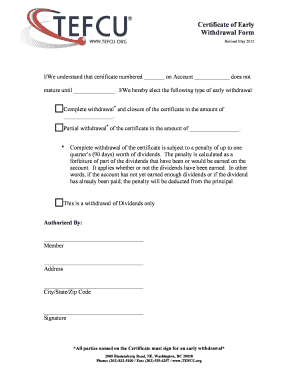 Certificate of Early Withdrawal Form