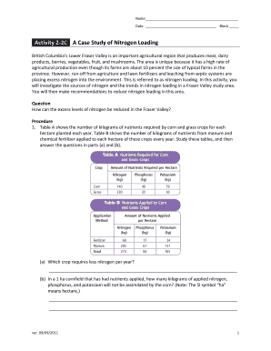 Nitrogen Loading Case Study Worksheet