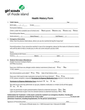 Girl Scouts Health History Form