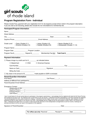 Girl Scouts Program Registration Form