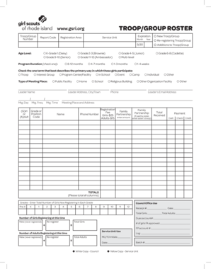 Girl Scouts Troop Registration Form