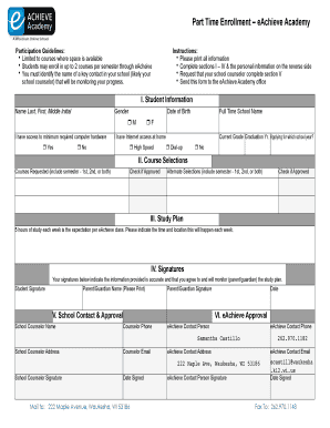Part Time Enrollment Form