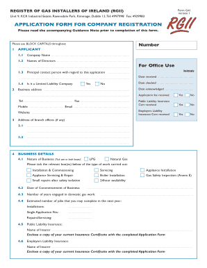 Company Registration Form for Gas Installers