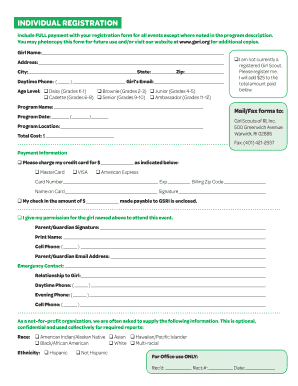 Girl Scouts of RI Individual Registration Form