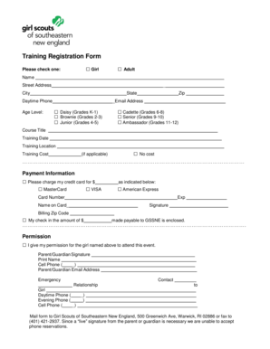 Girl Scouts Training Registration Form
