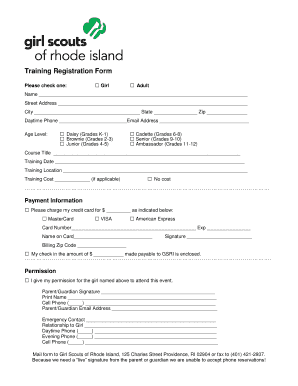 Girl Scouts Training Registration Form