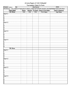 Arizona Volleyball Tournament Check In Form