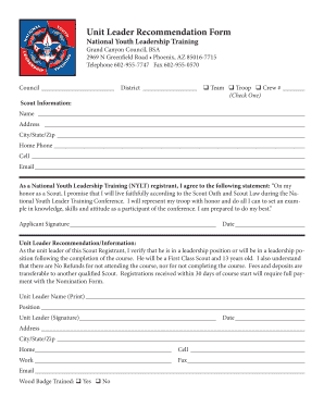 Unit Leader Recommendation Form