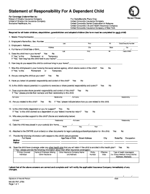 Statement of Responsibility For A Dependent Child