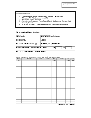 Tennis Ireland Garda Vetting Enquiry Form
