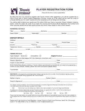 Tennis Ireland Player Registration Form