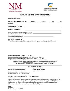 Standard Right-to-Know Request Form