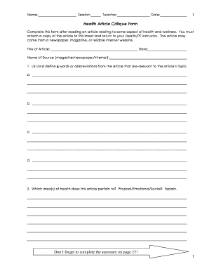 Health Article Critique Form