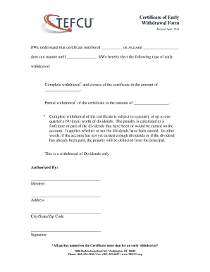 Certificate of Early Withdrawal Form