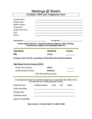 Exhibitor HSIA and Telephone Form