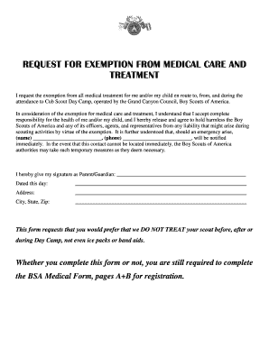 Request for Exemption from Medical Care and Treatment