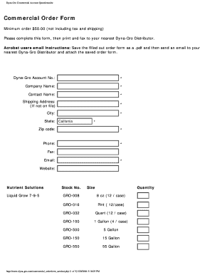 Dyna-Gro Commercial Account Order Form