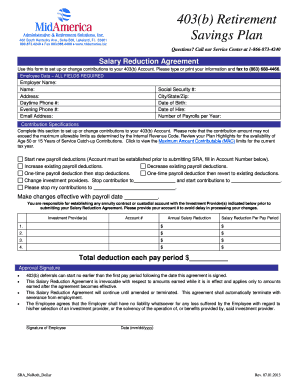 403(b) Retirement Savings Plan Salary Reduction Agreement