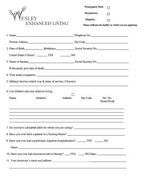 Wesley Enhanced Living Application Form