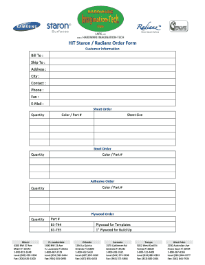 Staron/Radianz Order Form