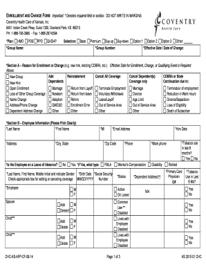 Coventry Health Care Enrollment and Change Form