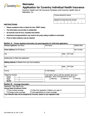 Nebraska Individual Health Insurance Application