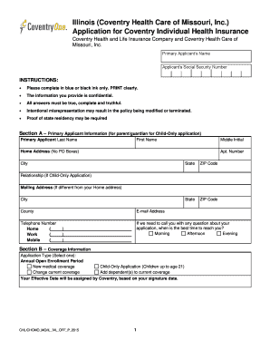 Illinois Coventry Individual Health Insurance Application