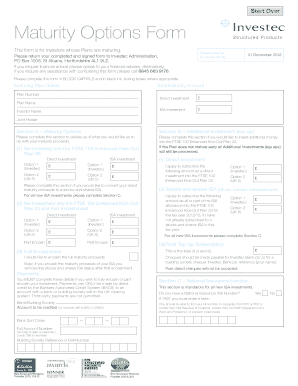 Maturity Options Form