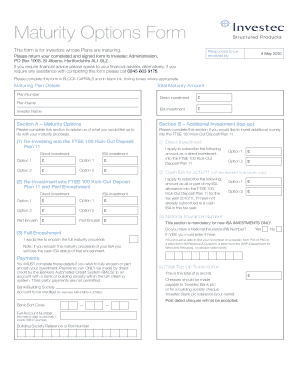 Investec Maturity Options Form