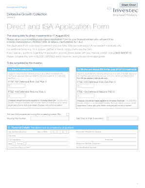 Investec Defensive Growth Collection Series 3 Application Form
