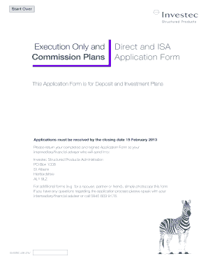 Investec Deposit and Investment Plans Application Form
