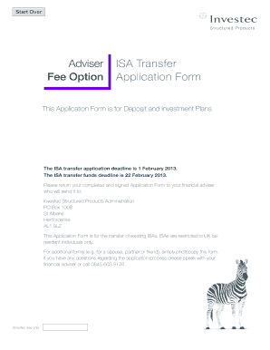 Adviser ISA Transfer Fee Option Application Form
