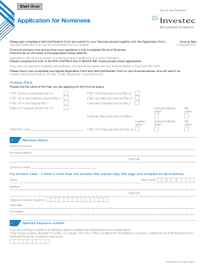 Investec Structured Products Application Form