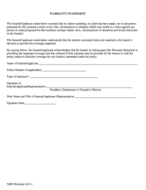 Insurance Warranty Statement