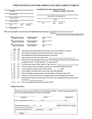 Affidavit for Criminal Bad Check Arrest Warrant