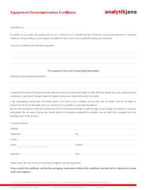 Equipment Decontamination Certificate