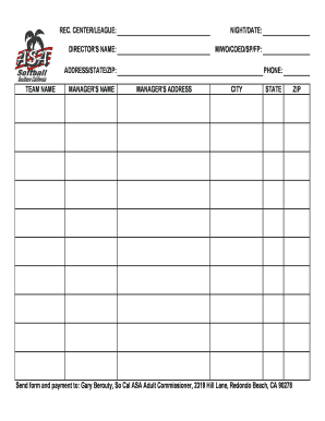 Adult League Registration Form