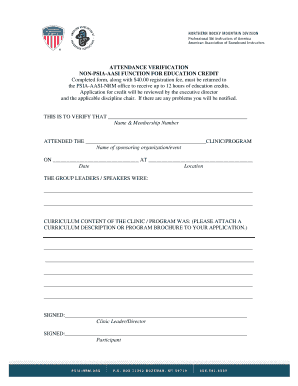 Attendance Verification Form for Education Credit