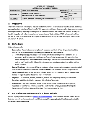 Vermont State Vehicles Policy Bulletin