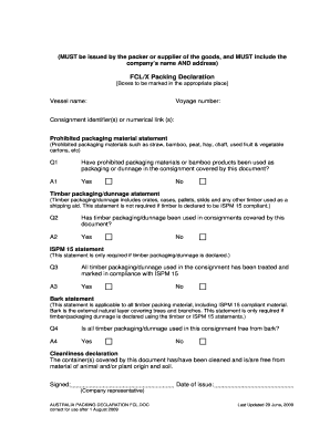 Australia Packing Declaration FCL