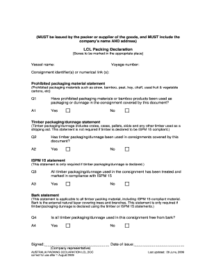 Australia Packing Declaration LCL