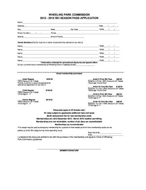 Wheeling Park Commission Ski Season Pass Application