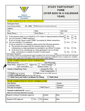 Study Participant Payment Form