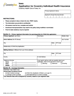 Iowa Individual Health Insurance Application