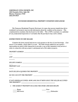 Tennessee Residential Property Condition Disclosure