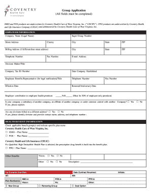 Coventry Health Group Application Form