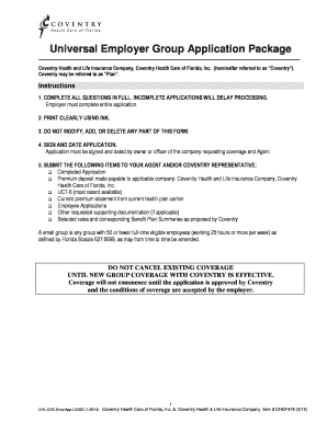 Coventry Health Insurance Employer Application
